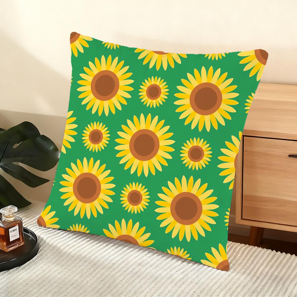 Sunflower Pattern Cushion Cover Soft Short Plush Pillow Cover Smooth Cozy Texture Aesthetic Cushion Case Home Decor