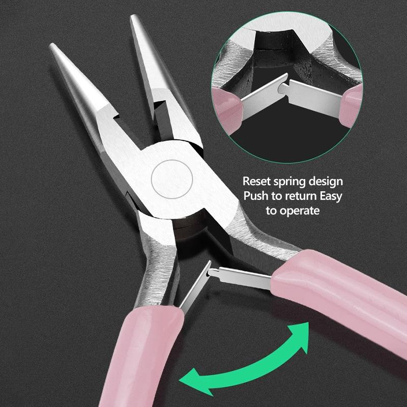 8 bucăți set de instrumente pentru clești pentru bijuterii, set de mini clești de 5 inch, clești cu vârf mic, set de clești pentru bijuterii roz