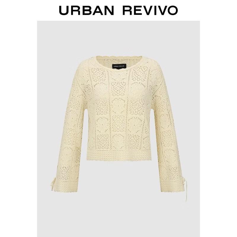 UR 2026 Spring Pastel Hollow Knit Cardigan L