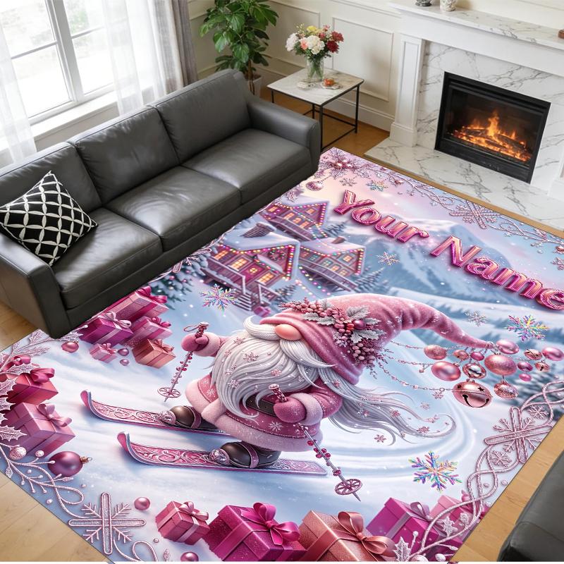 Christmas Custom Name Printed Square Area Rug Soft Non Slip Floor Carpet For Bedroom Holiday Gift