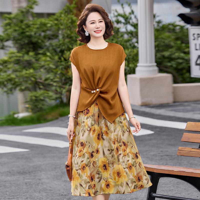 Elegant Summer Chiffon Dress Suit for Middle-Aged Women 2026