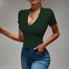 Women's Fitted V-Neck Ribbed Knit Top for Casual Everyday Wear