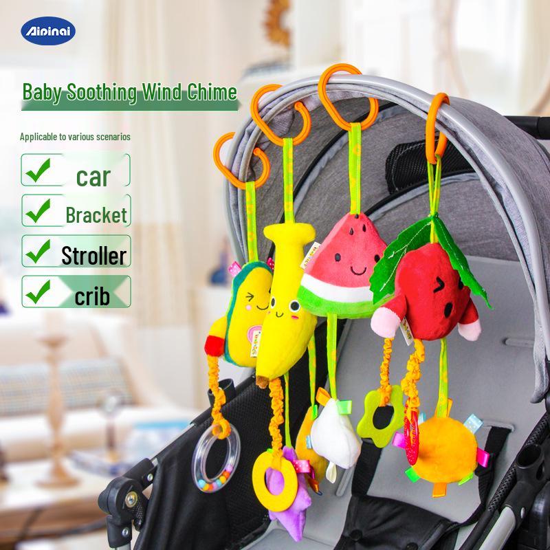 Cartoon Stroller & Crib Hanging Plush Pull Bell for Early Education