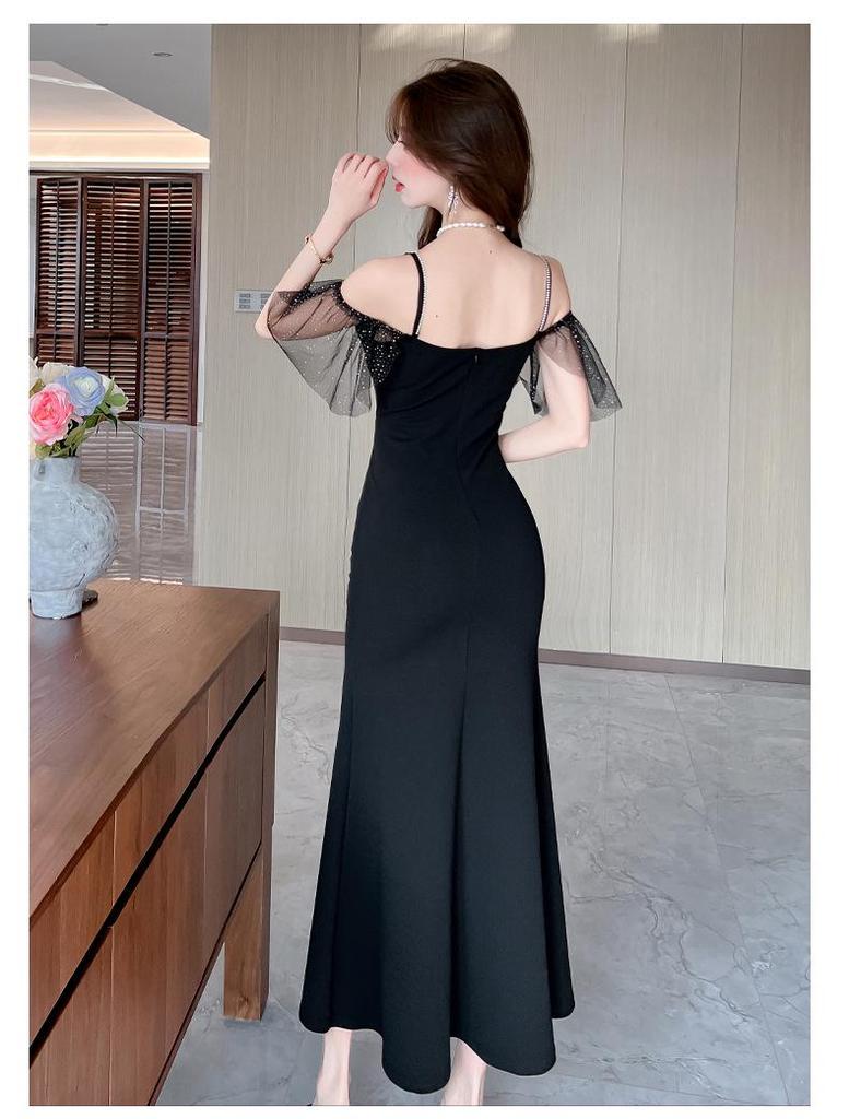 Women's Sexy Black Evening Dress - Elegant, Slim-Fit Summer Banquet Fashion