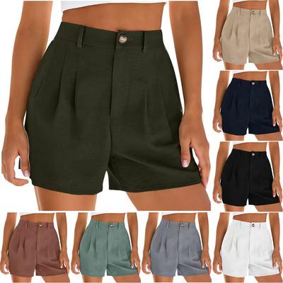 Women's High Waisted Pleated Casual Shorts Solid Color Button Zipper Summer Dressy Shorts with Pockets