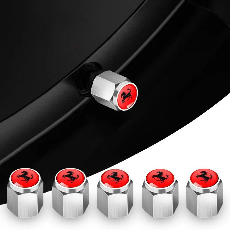 5Pcs Car Wheel Tire Valve Caps Metal Stem Cover for Ferrari F430 Stradale Roma 488 Spider SF90 Portofino F8 Superfast Accessory NBA2