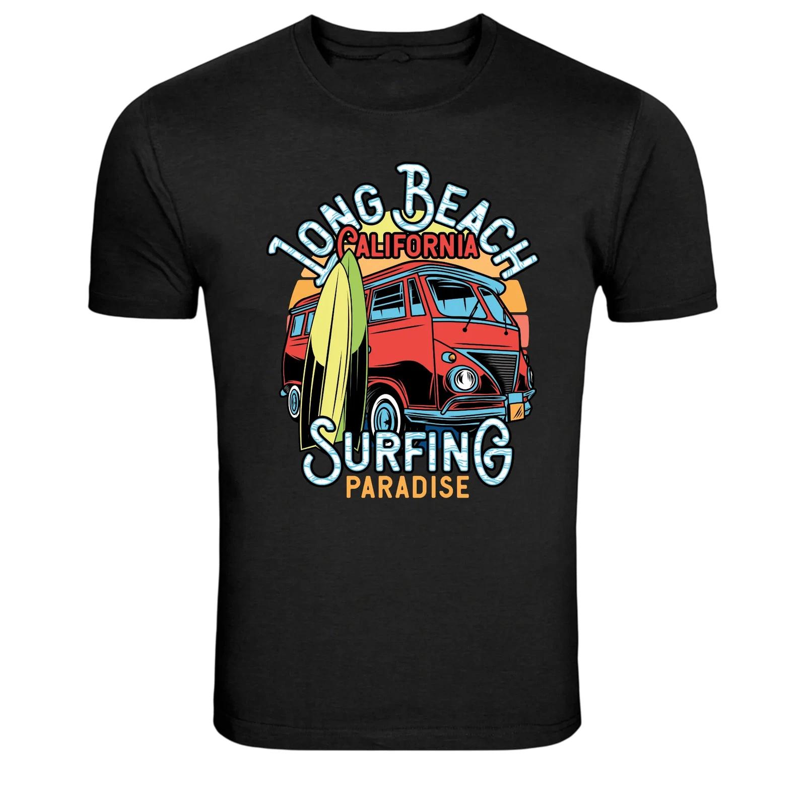 Long Beach California Surfing Paradise Van Surf Graphic T-Shirt XXXXL