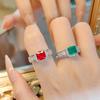 Fashion Light Luxury Temperament Princess Square Diamond Simulation Ruby Ring Retro Cotton Emerald Simple Women'S Ring