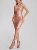 Gold-Stamped Silver Oblique Shoulder Bandage Evening Dress