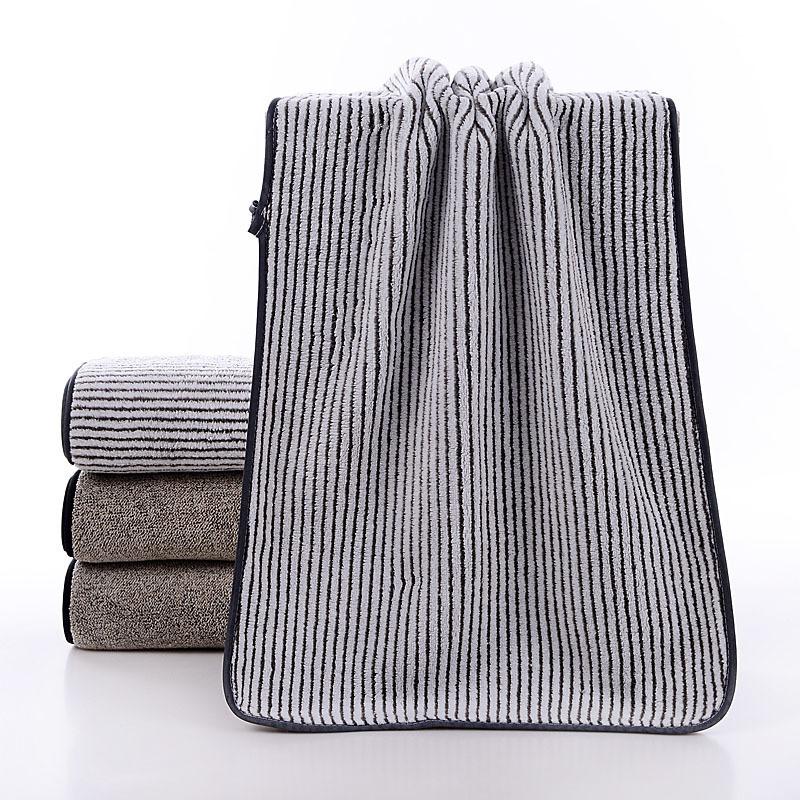 1Pc 35x75cm Bamboo Charcoal Fiber Coral Fleece Hanging Stripes Dry Hair Bathroom Adult Hand Towel