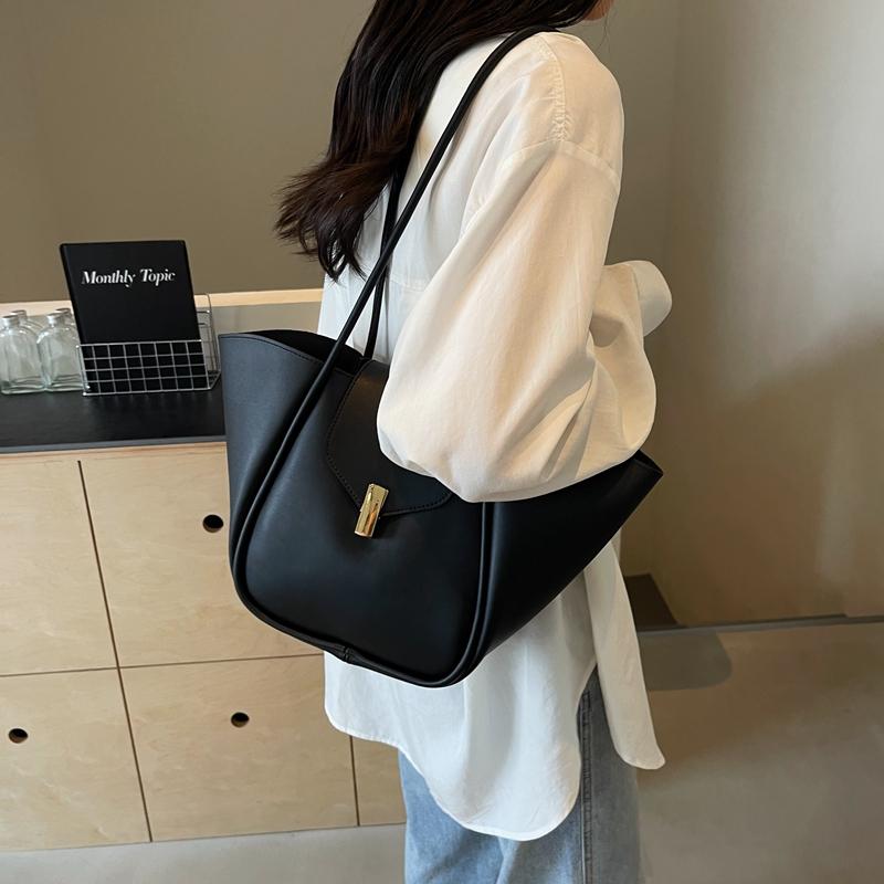 Yogodlns Designer-Edit Large Tote Bag Trendy Lock Detail Satchel, Chic Underarm Purse for Women, Minimalist Crossbody & Work Bag