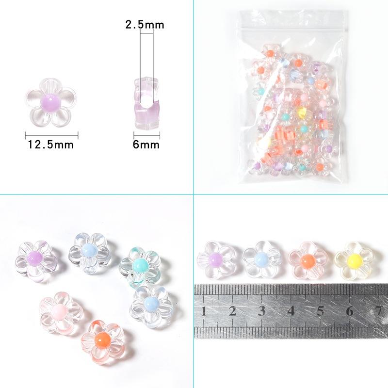 100pcs 12mm Sunflower Acrylic Beads Matte Transparent Mixed Color Spacer Loose Beads DIY Bracelets Necklace Jewelry Accessories