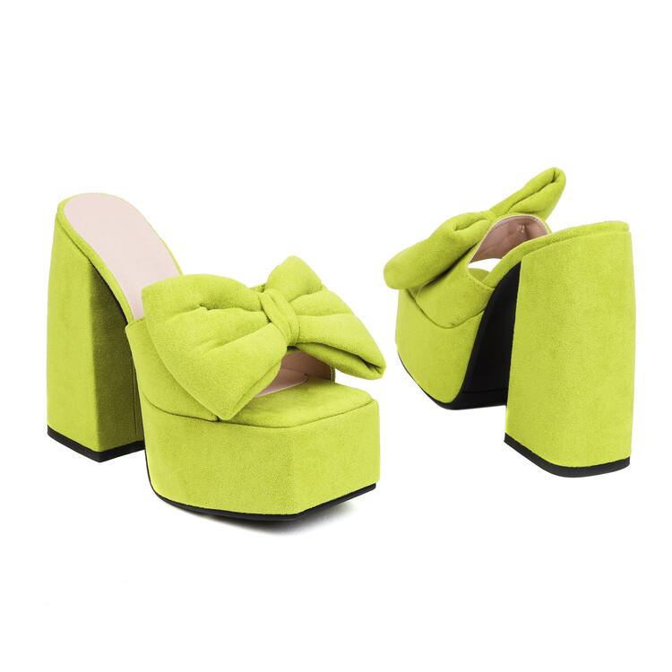 FOREADA Sandali da Donna in Ecopelle PU Piattaforma Tacchi a Zoccolo Super Alti Punta Aperta Fiocco Sexy da Festa Estivi Nero Verde Leopardo 35-43