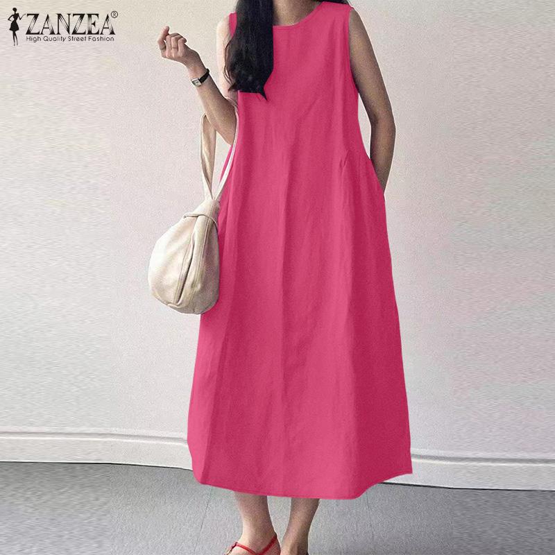 ZANZEA Women Casual Round Neck Summer Sleeveless Dress
