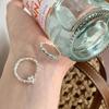 Stylish Korean Minimalist Flower Beaded Ring For Women Adjustable Open Finger Design