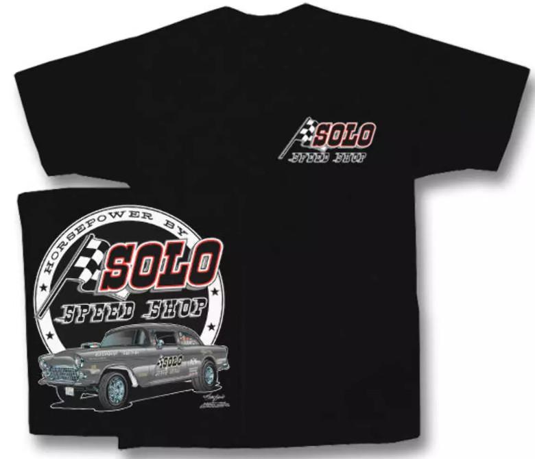 Solo Speed Shop 55 Chevy Gasser Mens Black T shirt Drag Racing Hot Rods Unisex T-Shirt S