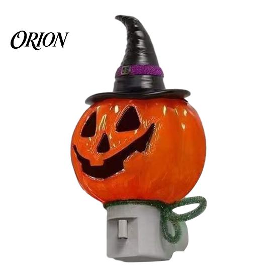Decorative Wall Light Halloween Pumpkin Ghost Night with Witch Hat, Resin Soft Glow Unique Decor Plug-in LED Bedroom Light, Spooky Sconce for