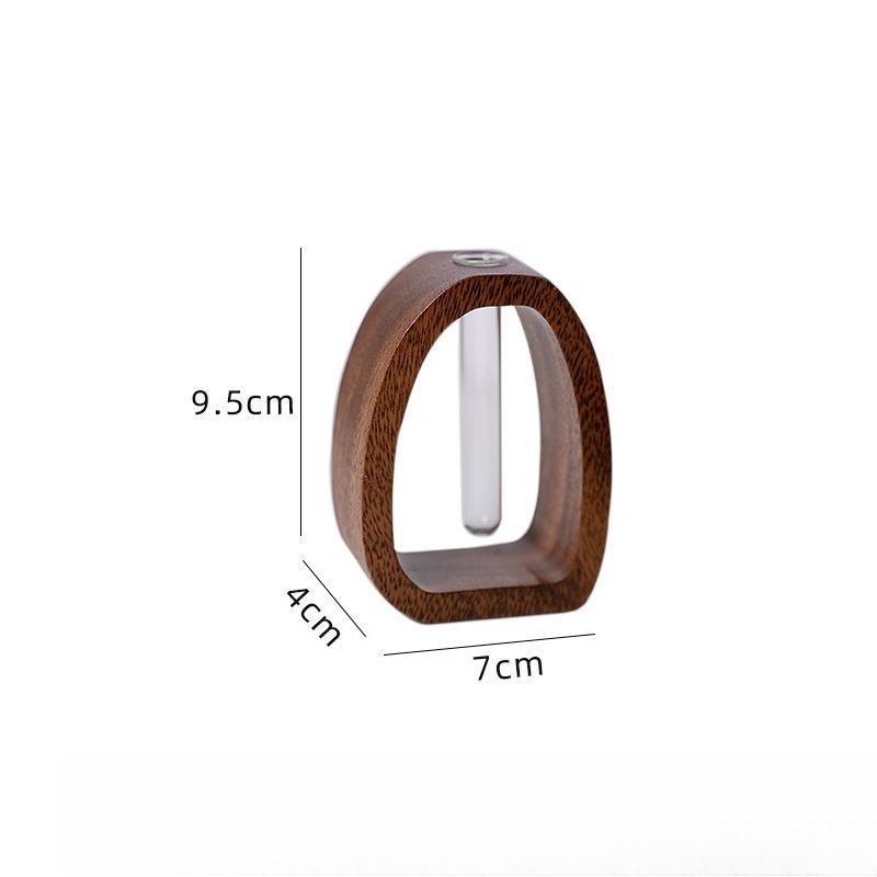 Solid Wood Transparent Glass Hydroponic Flower Vase, Walnut Small Flower Vase, Water-grown Fresh Flowers, Flower Arrangement