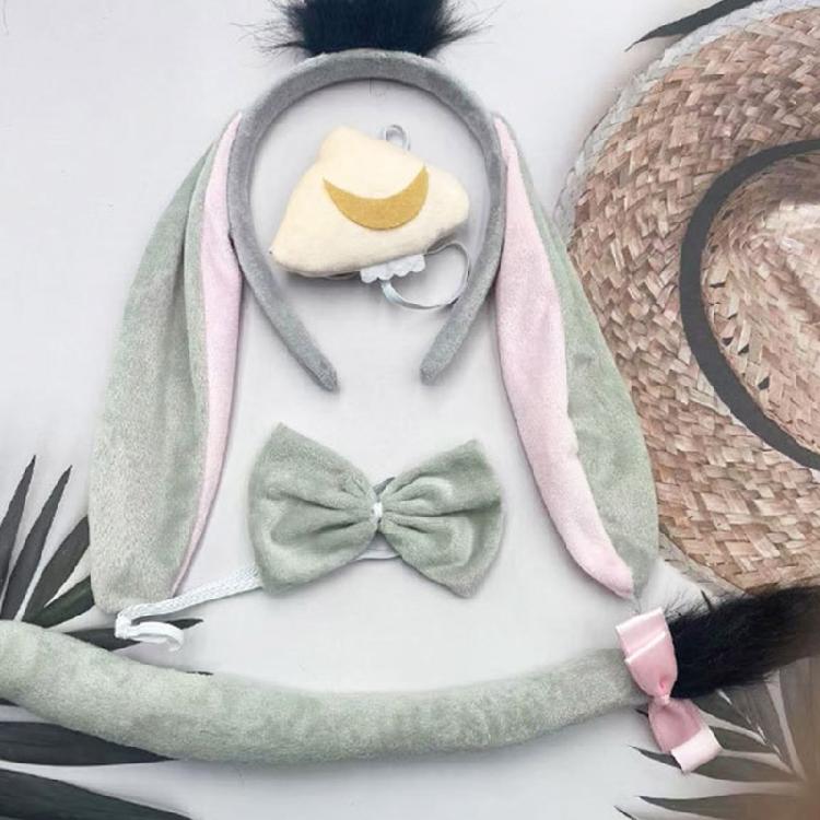 Donkey Ear Headband Tail Bowtie Skirt Nose with Teeth Halloween Donkey Animal Outfit Accessory for Kids Boy Girl Cosplay