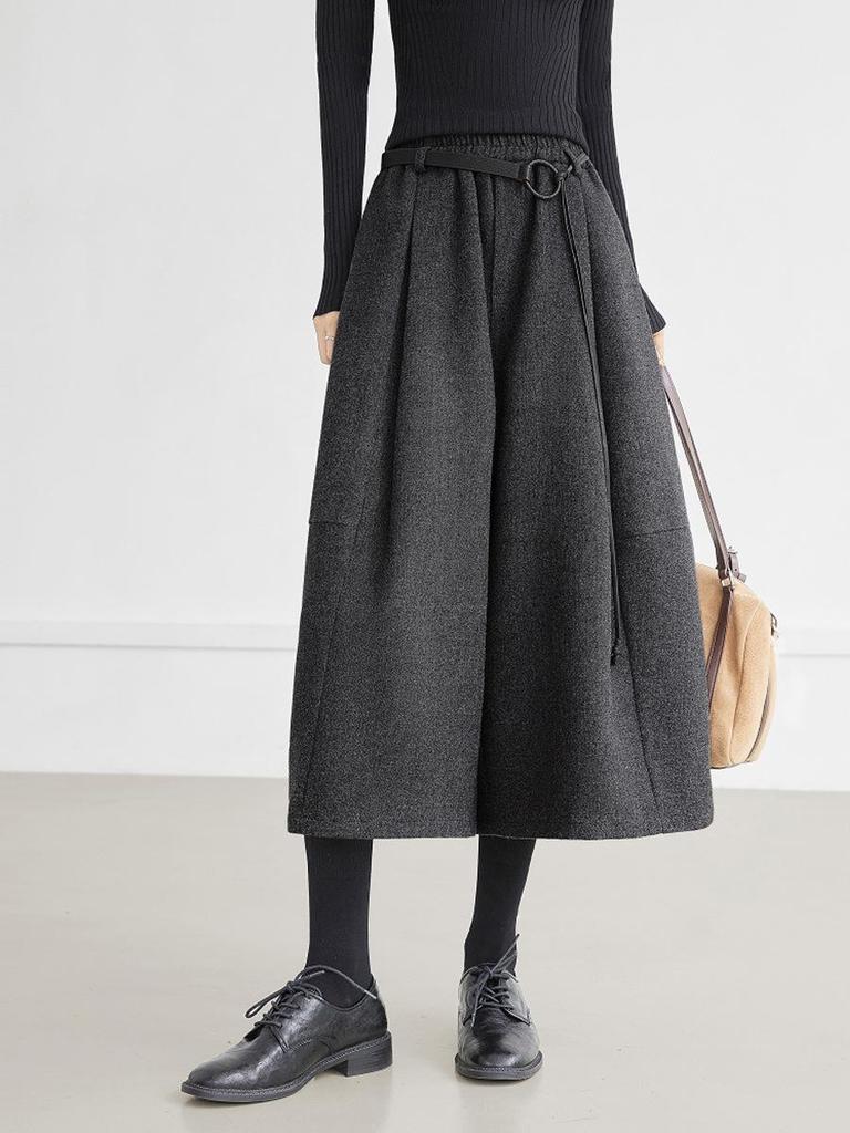 Women's Winter 2025 Elastic Waist Pleated Wide-Leg Culottes