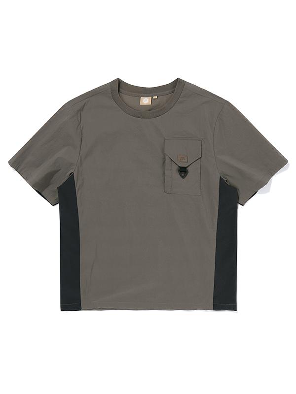 BBC EARTH Pocket Color Block Woven Round T-Shirt_Dark Grey