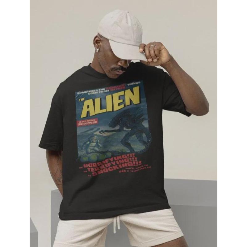 

Retro Alien Movie Tshirt Retro Horror Pattern Tshirt Summer New Retro Unisex Casual Fashion Y2K Tshirt 4XL