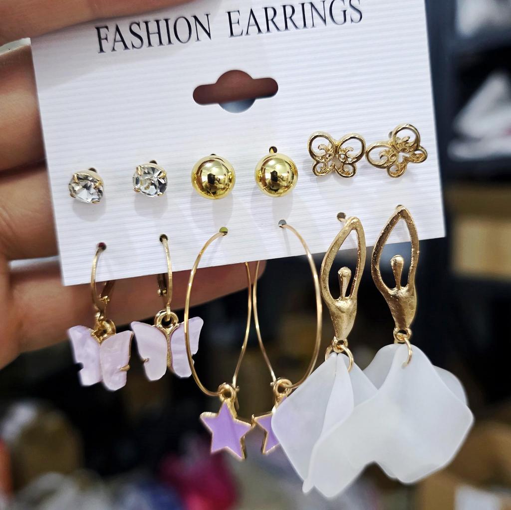 XP17 Gold Geometric Pearl Hoop Earring Set