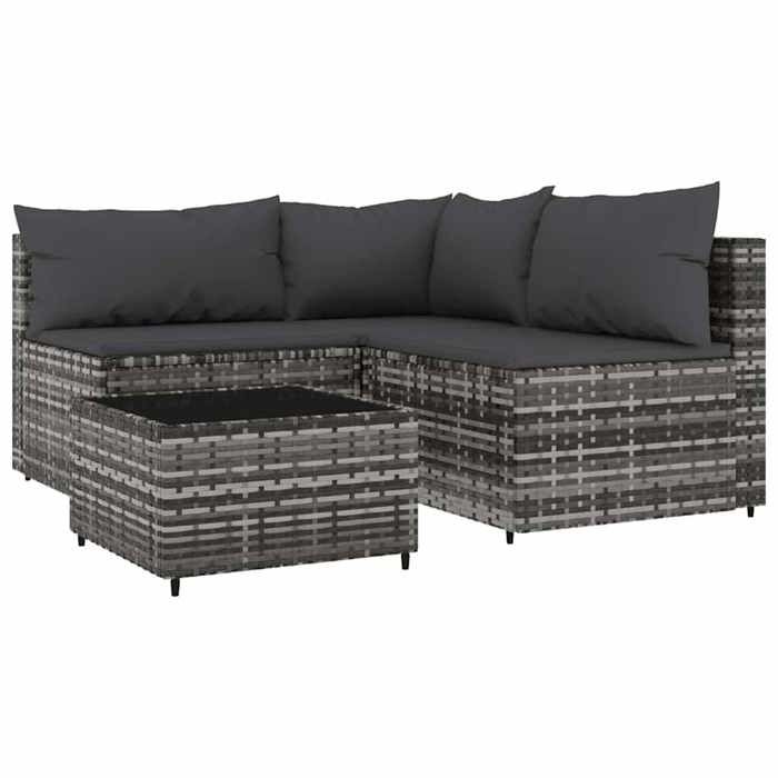 VidaXL Salon de jardin 4 pcs avec coussins Gris Résine tressée, ensemble de salon d'extérieur, ensemble de mobilier 319765