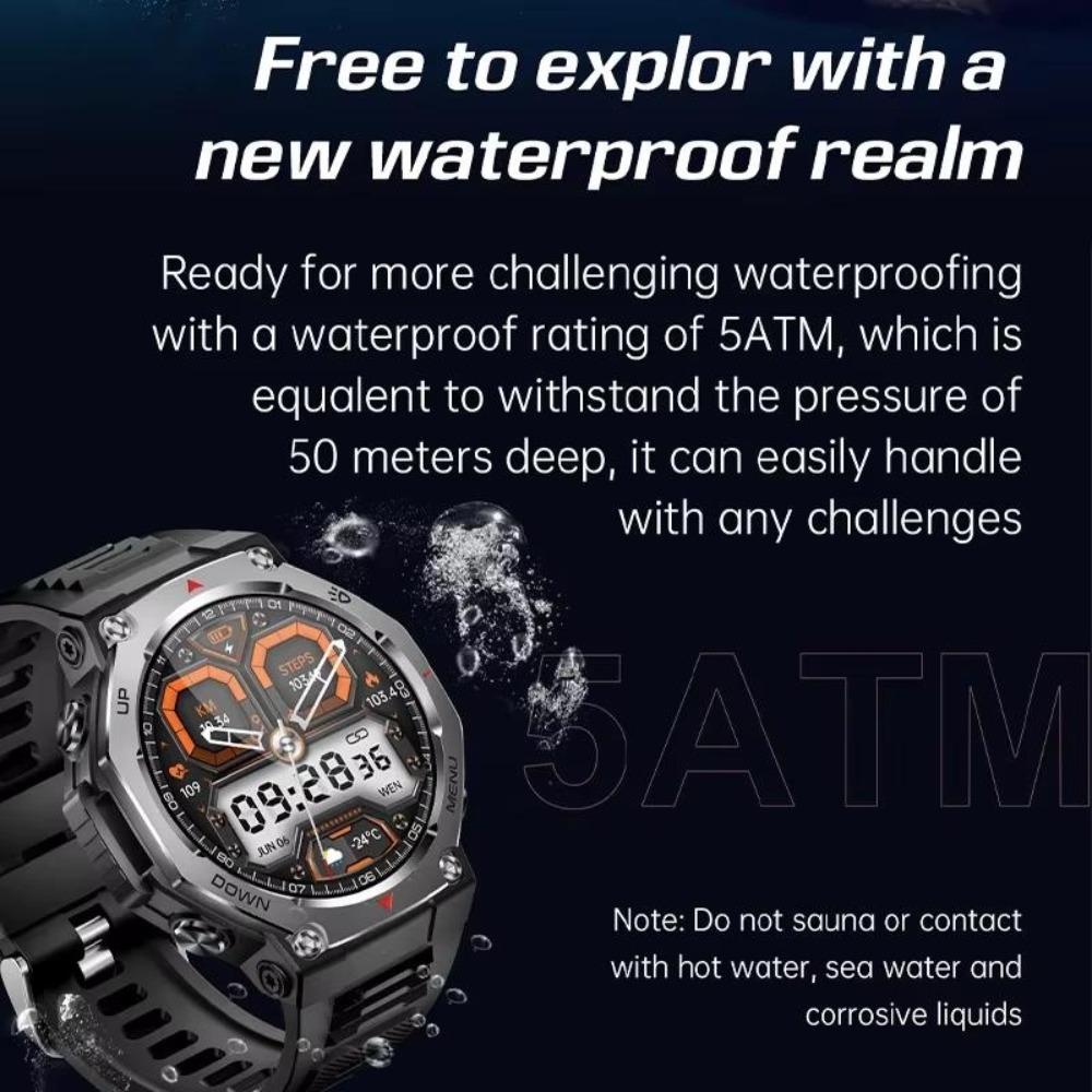 2026 New Flashlight-UV Light Smart Watch 5ATM Waterproof 1.43 Inch AMOLED Heart Rate 100 Sport Modes Bluetooth Call Smart Watch