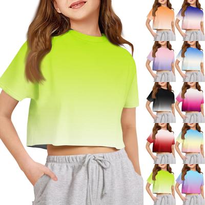 Kinder T-Shirt Jungen Mädchen Bedruckt Farbe Freilegen Der Nabel Kurzarm Lockere Passform Pullover Tops
