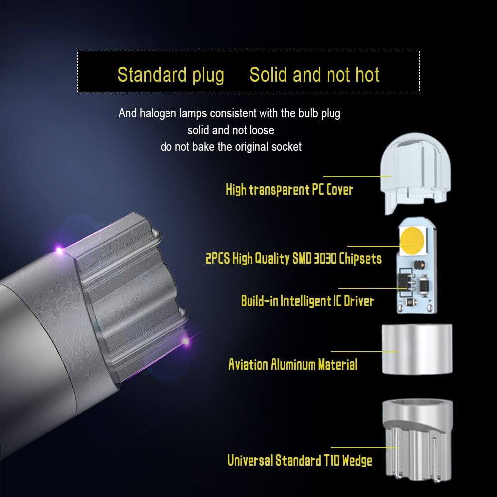 10PCS 194 LED Bulbs, LED Car Bulb Kit Set, 168 2825 T10 W5W 3030 Bright LED Chips, Error Free Car Bulbs, Replacement Bulbs for Dome Light, Map Light,