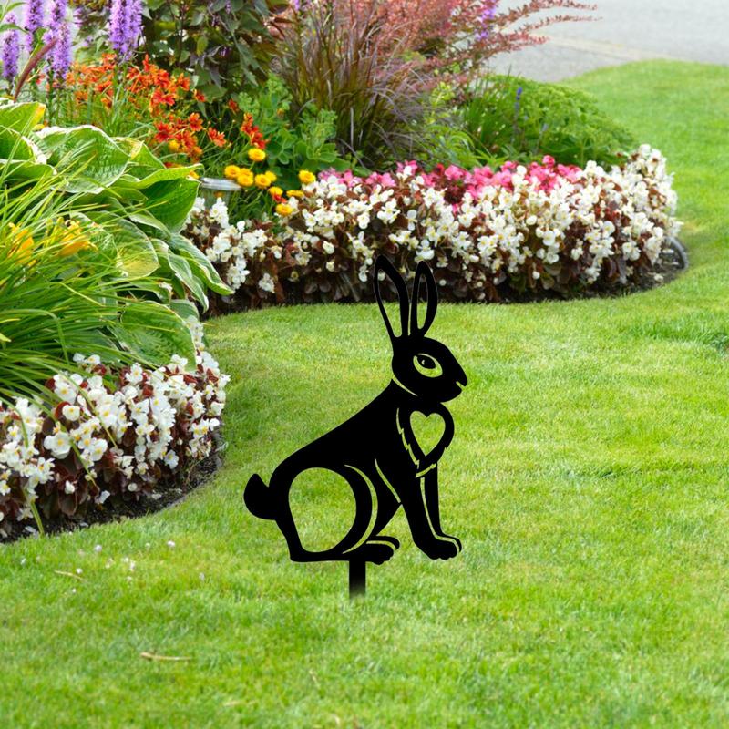 Rabbit Silhouette Yard Art Animals Garden Stakes Black Bunny Rabbit Garden Stake Rabbit Yard Decorations Outdoor Bunny Decor