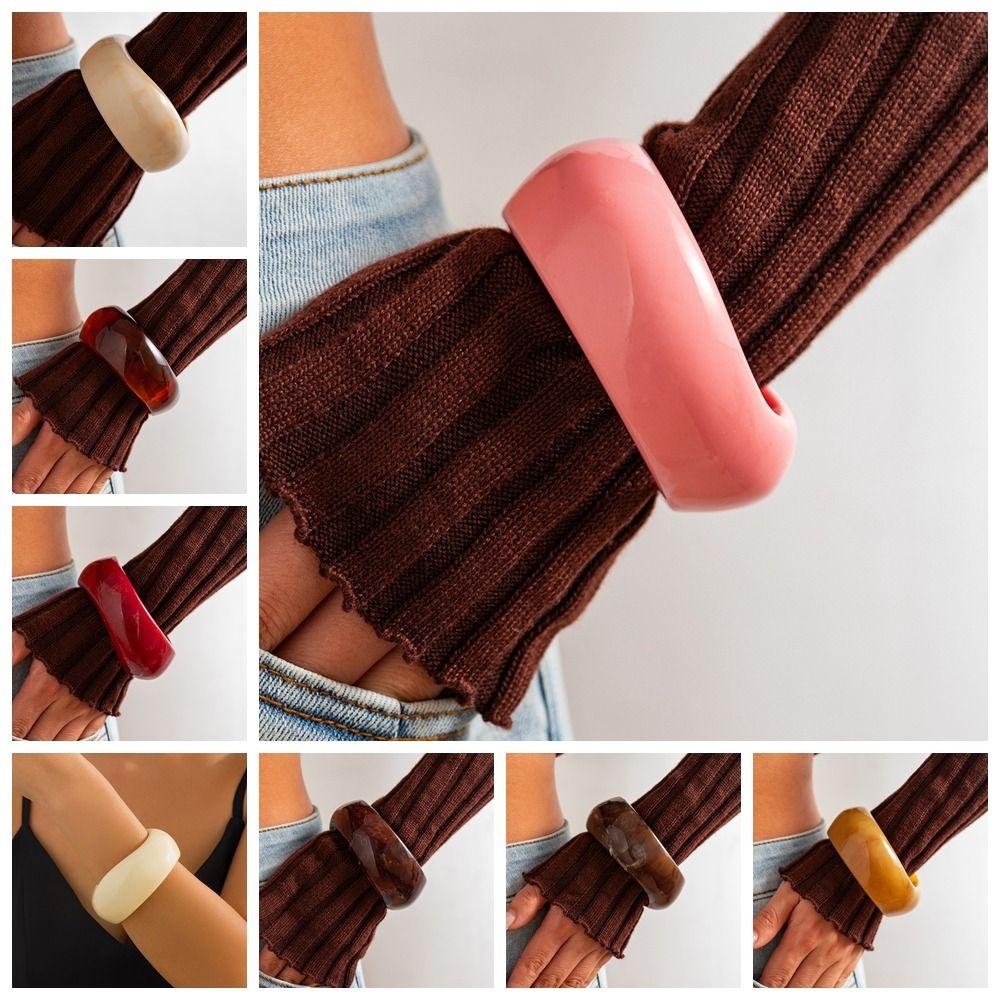 Vintage Jelly Color Wide Bracelet Dopamine Style Geometric Irregular Bangle Daily