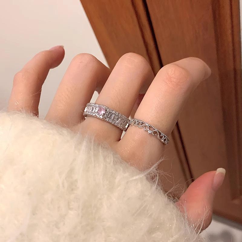 S925 Sterling Silver Pink Zircon Open Ring for Women – High-End, Light Luxury, Stackable Versatile Design for Index Finger.