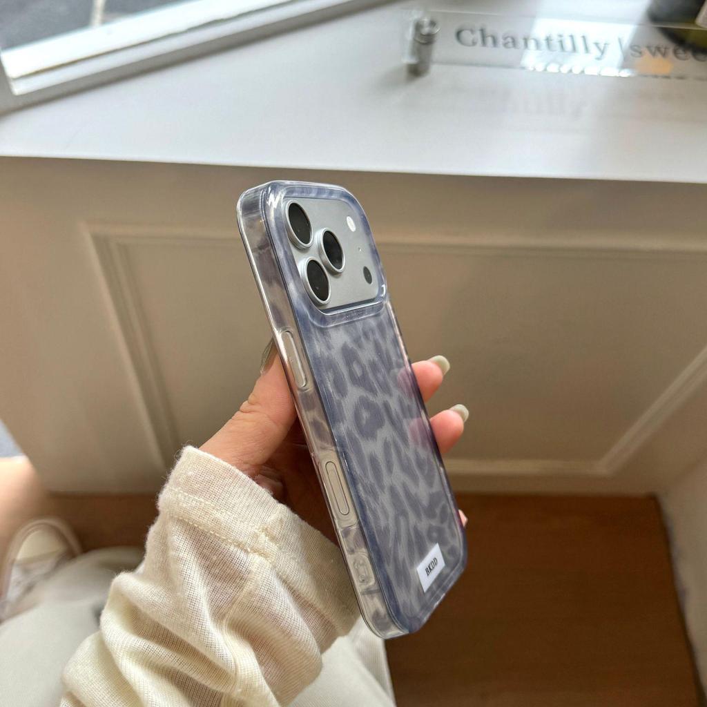Korean-Style Grey Leopard Print Phone Case for Apple 16 Pro Max, Full Coverage, Also Fits iPhone 17/15 Pro