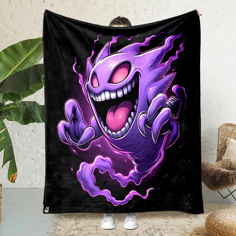 1PC Pokemon Gengar Mantas de Dibujos Animados Suave y Esponjosa Manta de Felpa Manta para Sofá Oficina Manta de Picnic Playa Adecuada para Todas las Estaciones