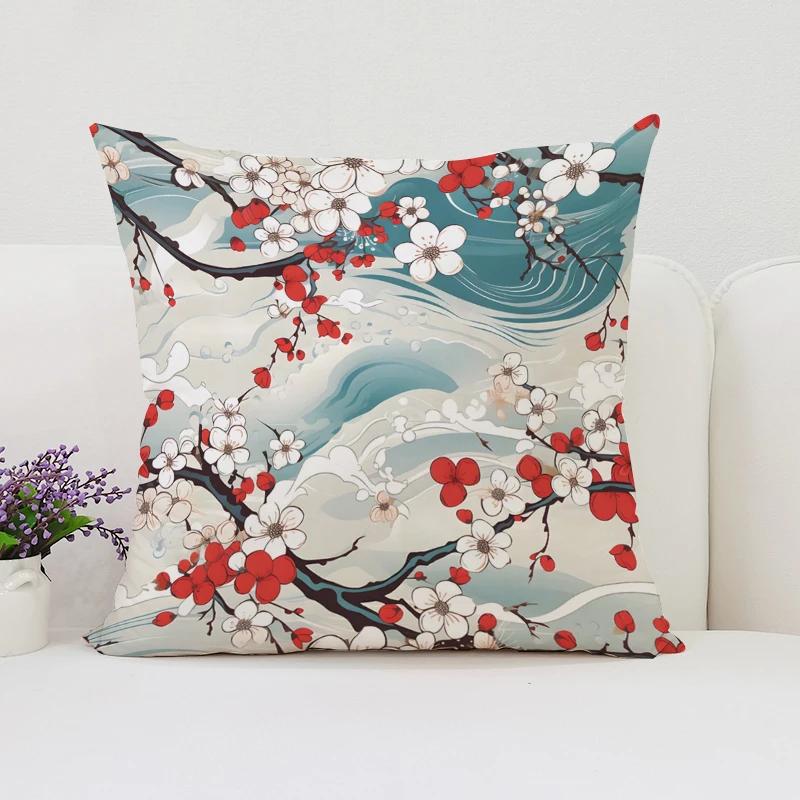 Cushion Cover 50X50 Japanese Cherry Blossom Bed Pillowcases Covers For Bed Pillows Pillow Cases 45X45 Cushions Cover Home Decor