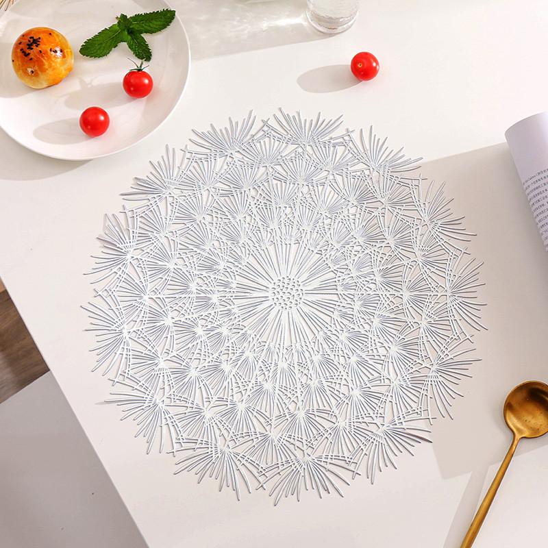 

1 шт. 38x38 см круглый полый цветок одуванчика бронзовый ПВХ коврик для обеденного стола теплоизоляционный подставка для столовых приборов украшение для свадебной вечеринки 38x38cm серебряный