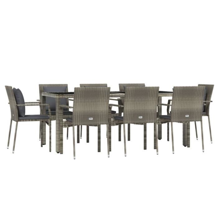 VidaXL Ensemble de salle à manger de jardin 9 pcs avec coussins Gris 3157962
