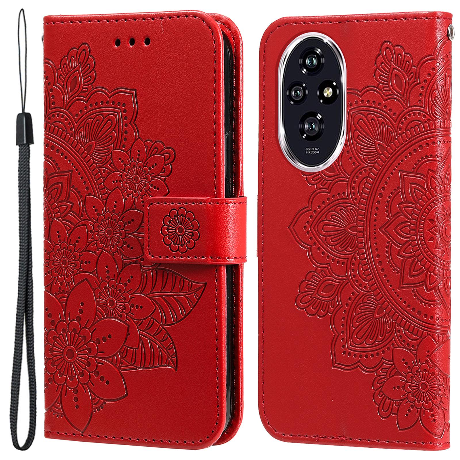 

For Honor 200 5G Case Floral Pattern PU Leather Wallet Stand Phone Cover Red