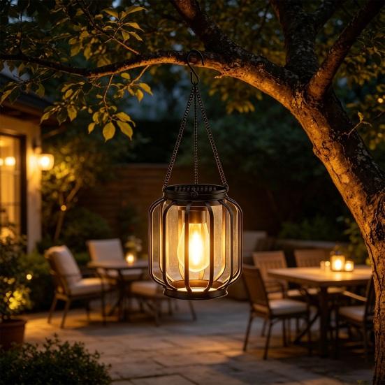 1/2/4Pcs Solar Lantern Outdoor Metal Mesh Shell Solar Powered Hanging Lantern with Hook And Base Garden Patio Porch Decor