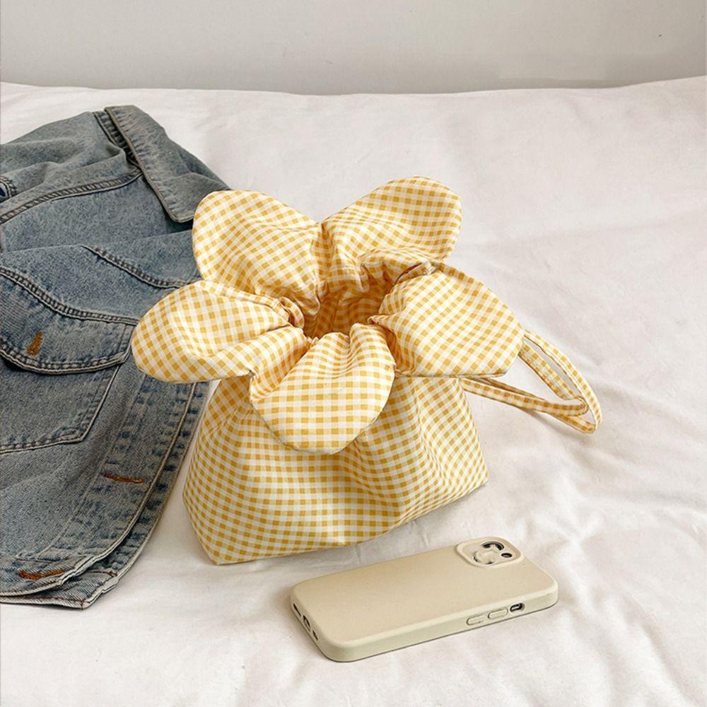 Printing Flower Handbag Korean Style Shoulder Bags Lightweight Plaid Drawstring Bag  Student