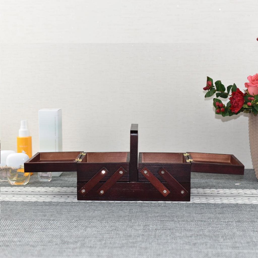 Vintage Needlework Organizers Case Wood Sewing Tool Storage Box Folding Knitting Case for Sewing Knitting Supplies