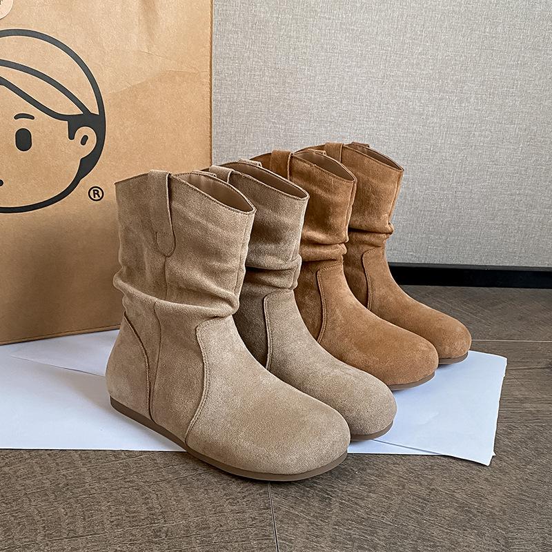 Pile up boots for women's short boots 2026 new autumn and winter retro lazy style boots Western cowboy boots large size