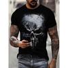Męska koszulka gotycka z nadrukiem czaszki, rozmiar europejski - krótki rękaw, casualowa, z okrągłym dekoltem, z zadziornym wzorem kości, można prać w pralce, całoroczna góra do stylizacji