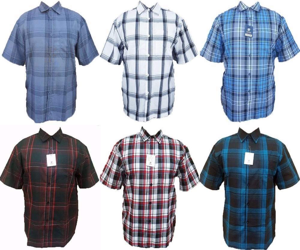 Yago Mens Plaid Short Sleeve Button Down Collar Shirt Loose Casual Fit Unisex T-Shirt L