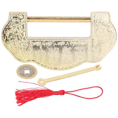 Chinese Carved Lock Set Ming Qing Dynasty Antique Brass Padlock for Cabinet Jewelry BoxBrass Color