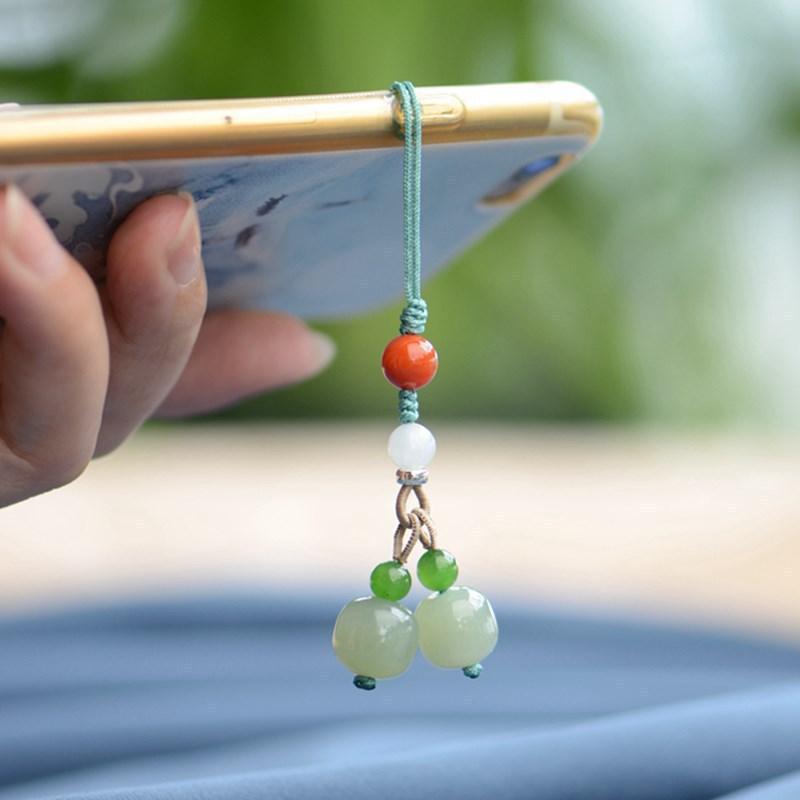 Hetian Jade Mobile Phone Pendant, Pendant Accessory for Women DIY Cute Mobile Phone Strap In Chinese Style with Southern Red Agate, Fresh and