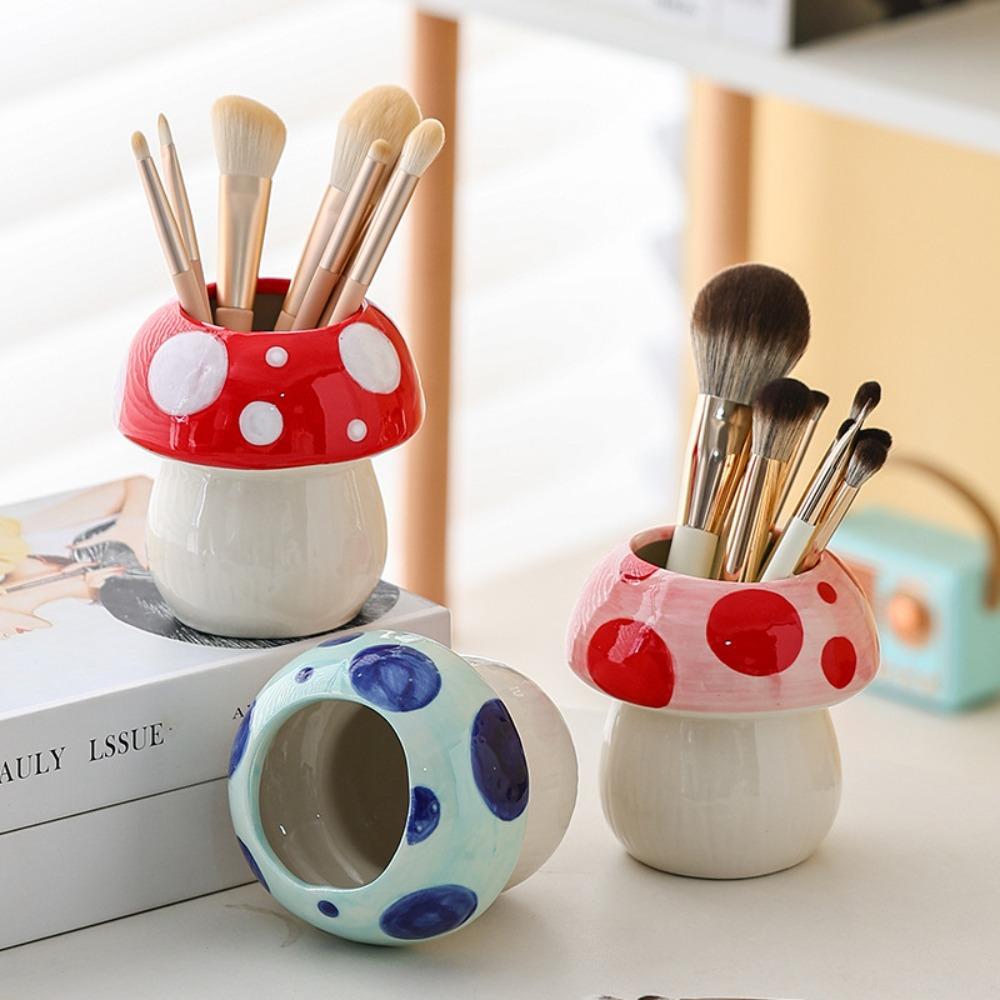 Cartoon Mushroom Pencil Holder Girly Pen Container Pot Stationery Brush Storage Bucket  Girl