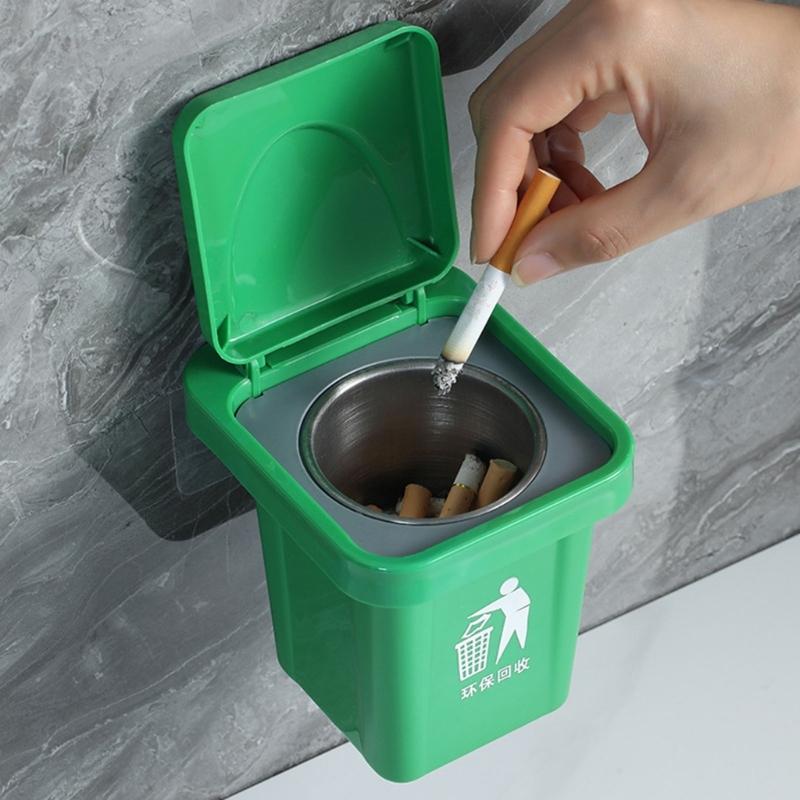 Wall Mounted Ashes Tray Multipurpose Trash Container Removable Stainless Steel Inner Bucket ABS Miniature Dustbin Decors